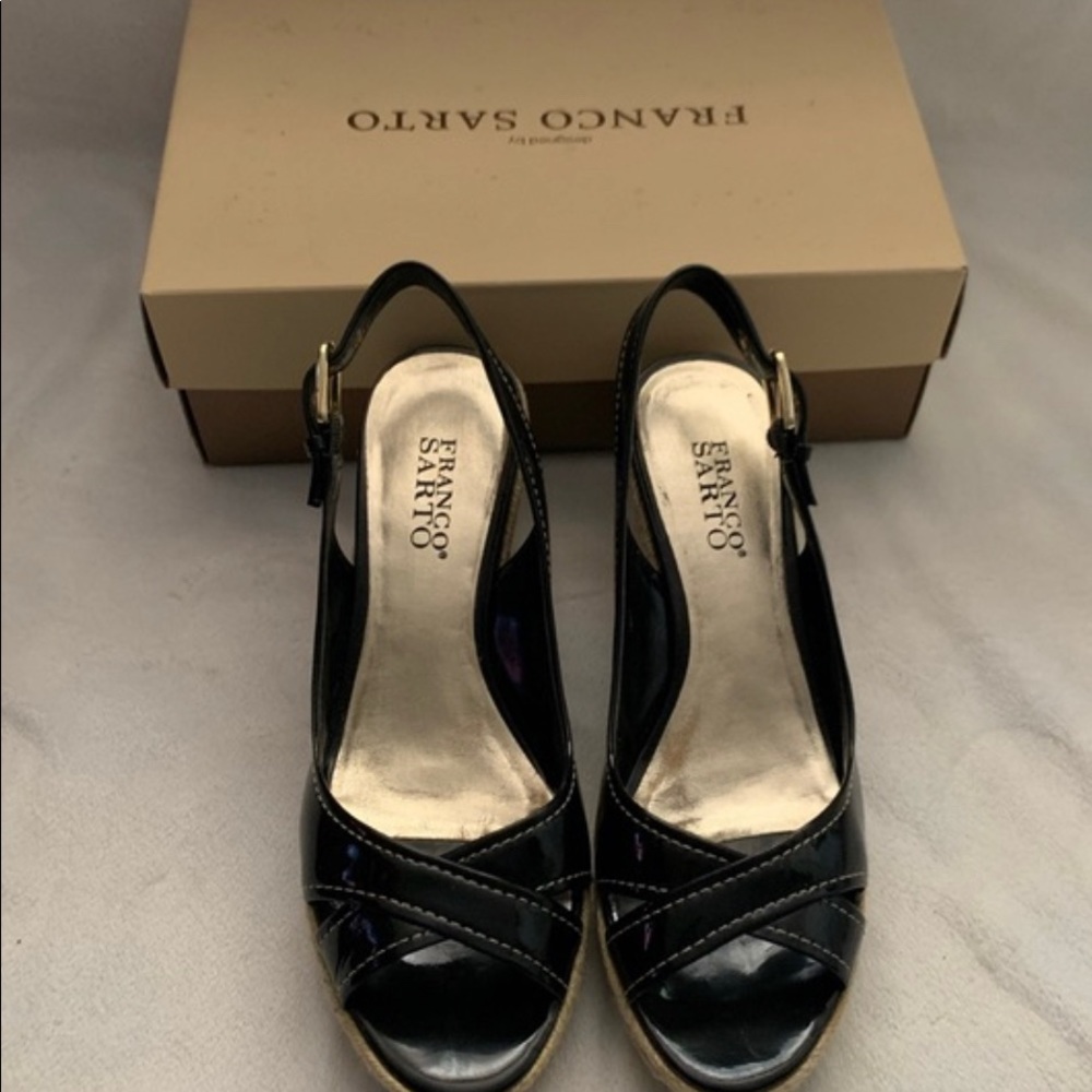 Franco Sarto Comedy Black Patent
Wedge Sandal